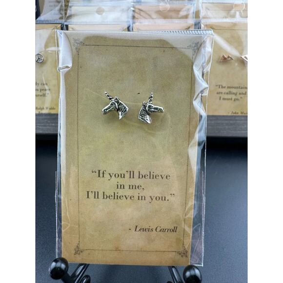 Bookish Quote Earrings - Silver Unicorn Lewis Carroll - Picture 1 of 3